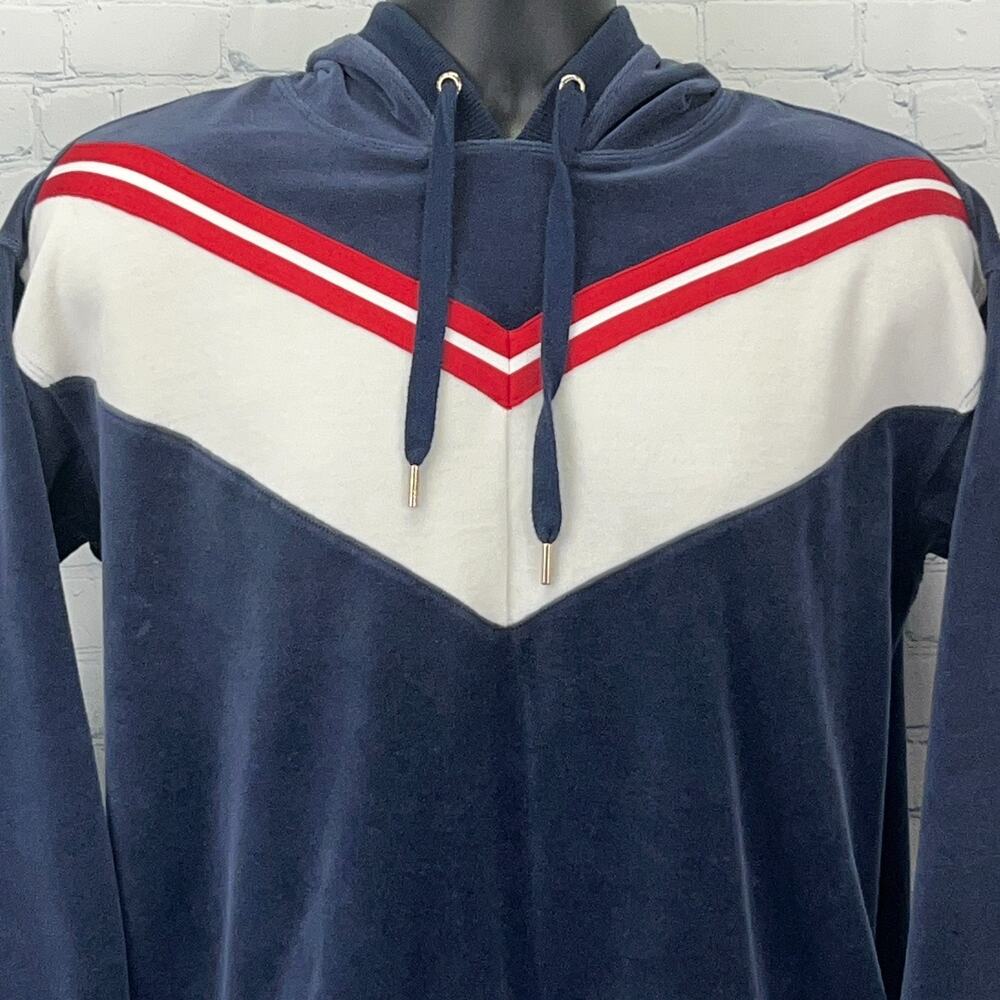 Tommy Hilfiger Sport Velour Hoodie Womens M Medium Blue Red White Hooded Velvet